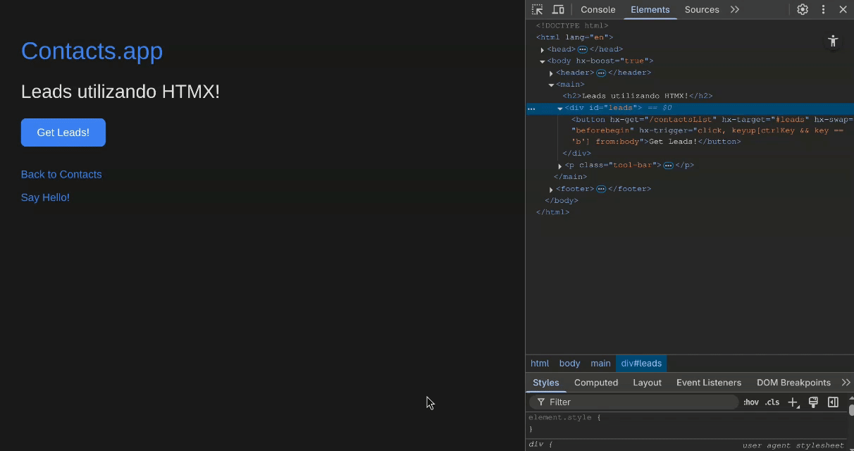 htmx hx-get + hx-target + hx-swap + hx-trigger example